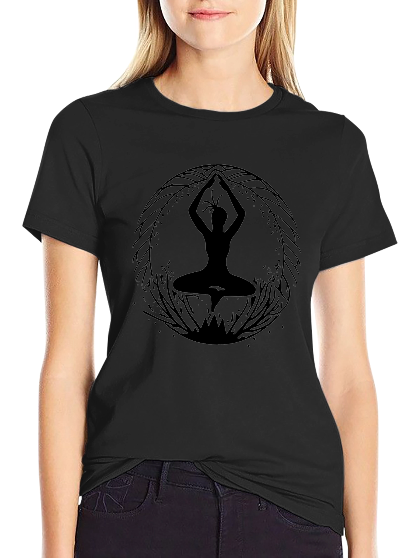 Yoga Silhouette Graphic T-Shirt - Black