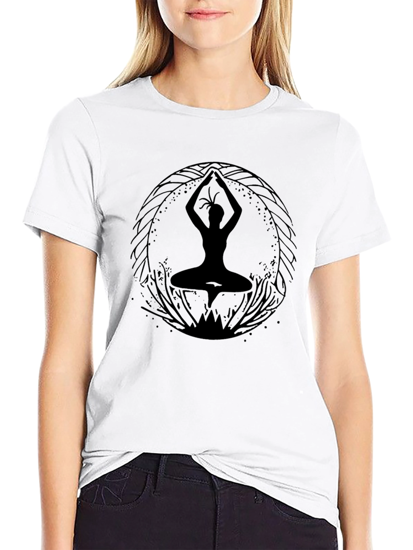 Yoga Silhouette Graphic T-Shirt - Black