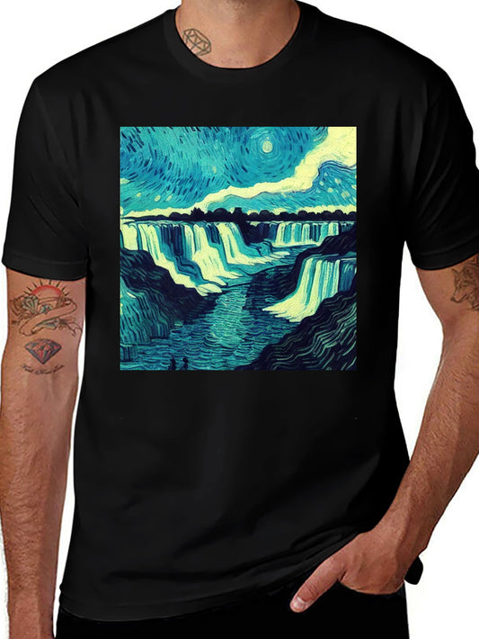 Waterfall Art Print Mens Tee - Nature Inspired Graphic T-Shirt