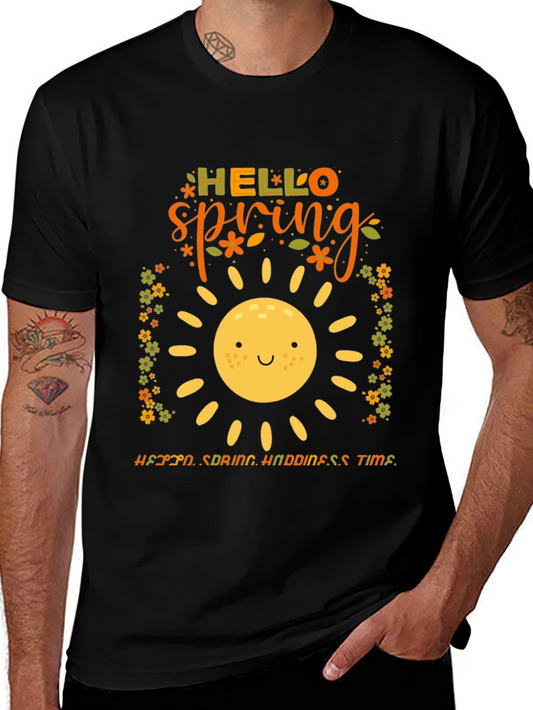 Hello Spring Graphic Tee - Black Cotton T-Shirt