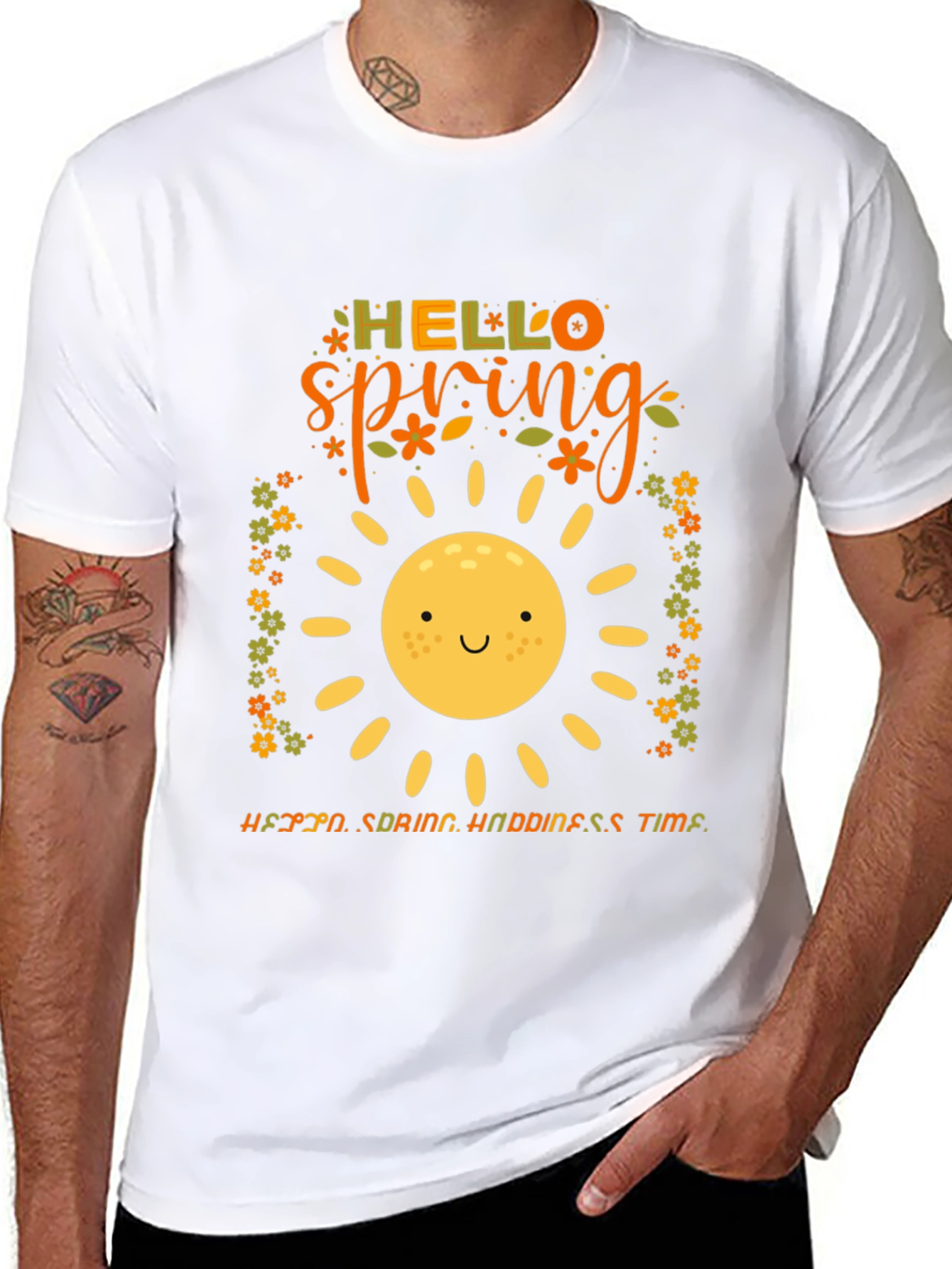 Hello Spring Graphic Tee - Black Cotton T-Shirt