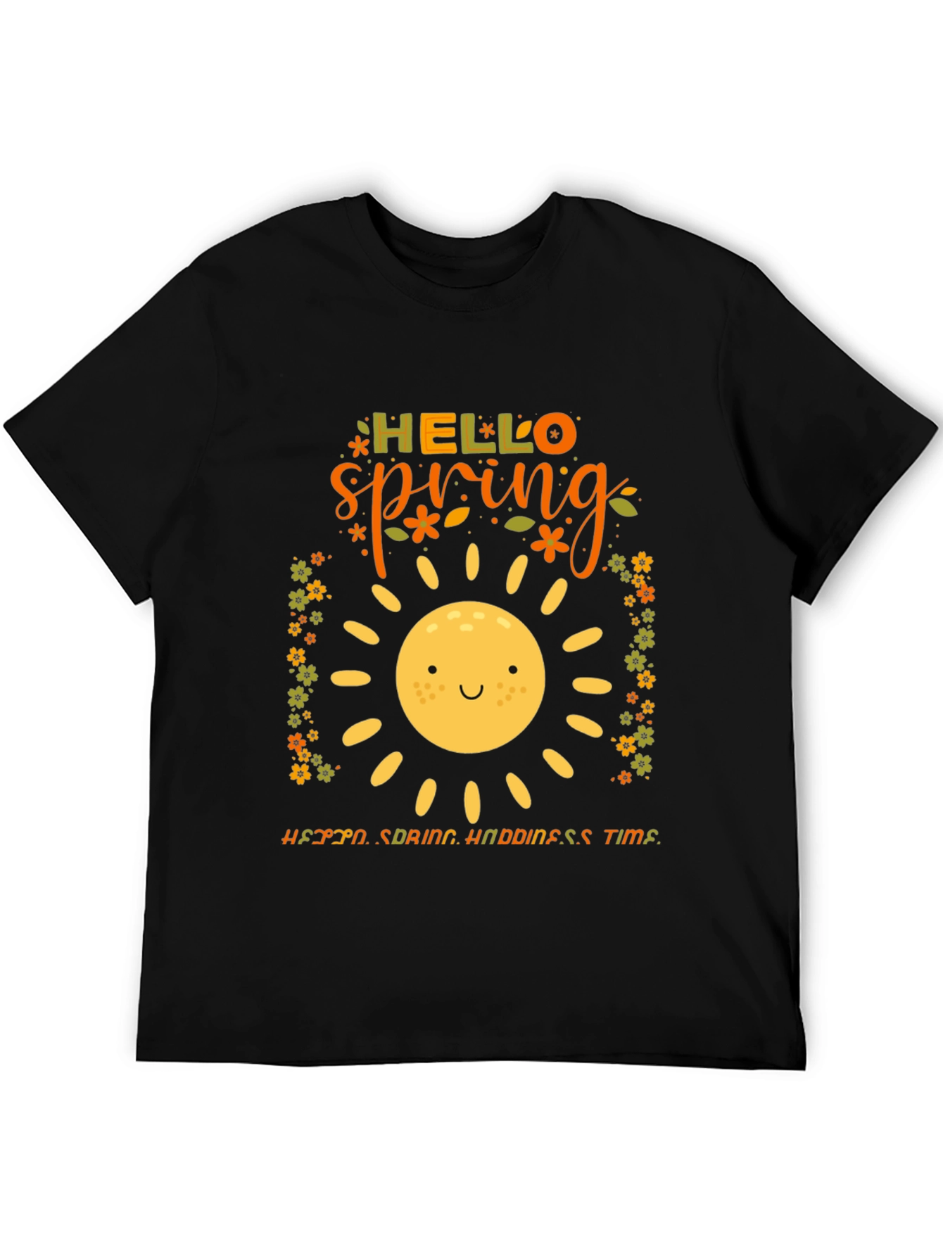 Hello Spring Graphic Tee - Black Cotton T-Shirt