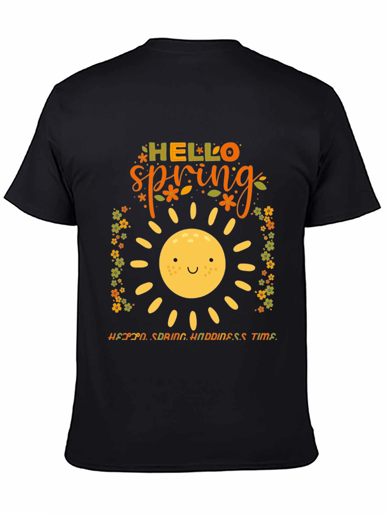 Hello Spring Graphic Tee - Black Cotton T-Shirt
