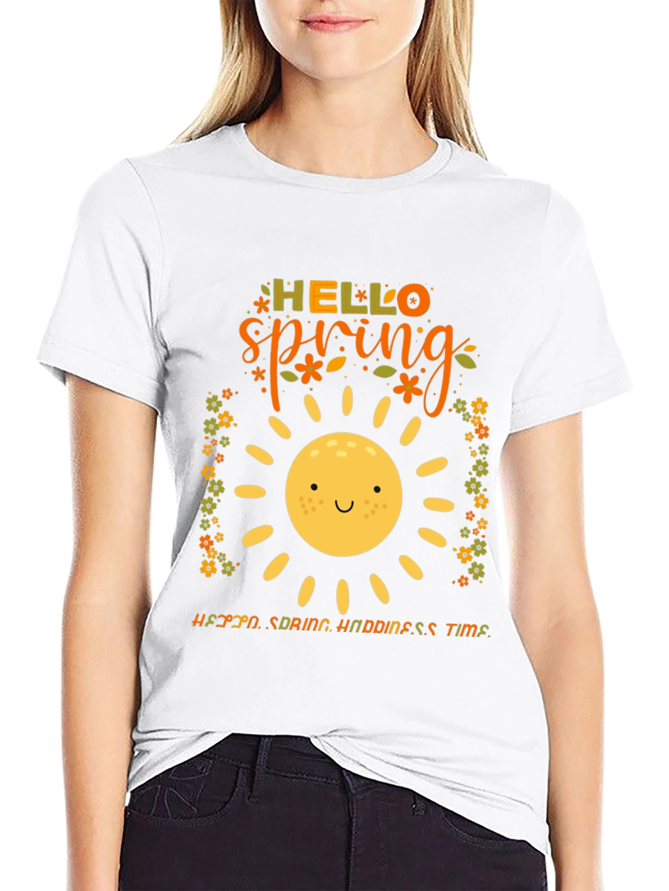 Hello Spring Graphic Tee - Black Cotton T-Shirt