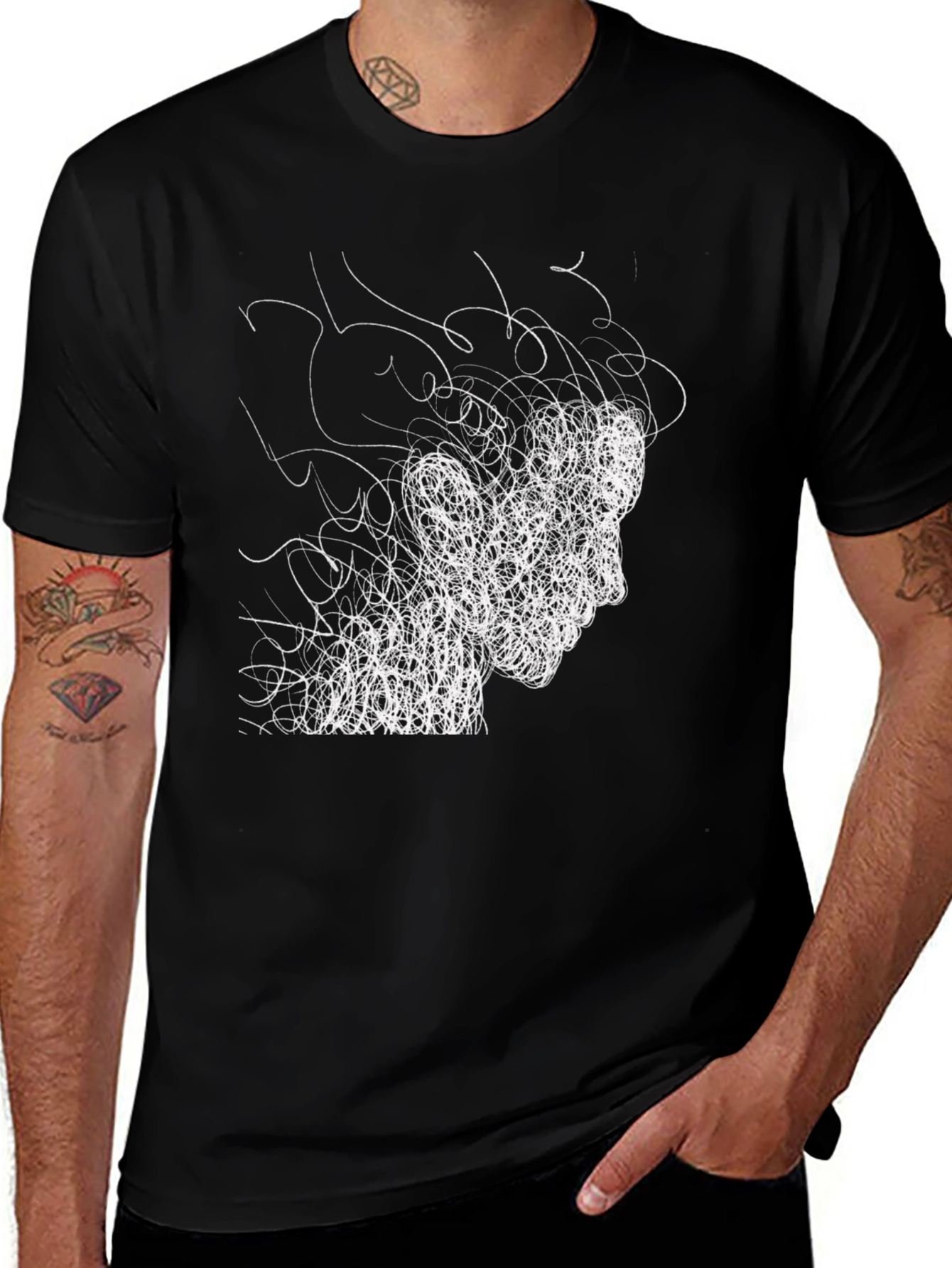 Abstract Scribble Face Tee - Modern Graphic T-Shirt