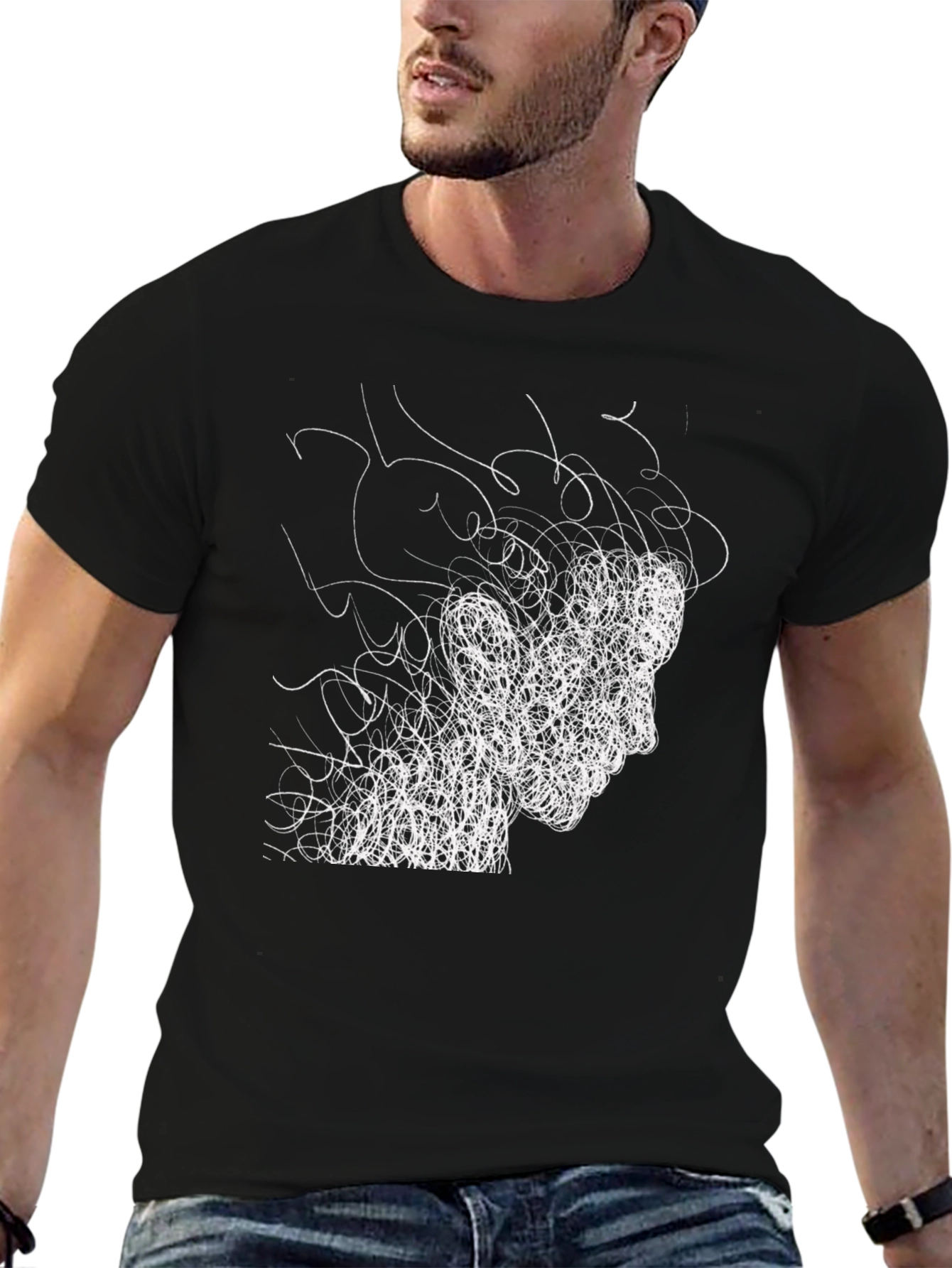 Abstract Scribble Face Tee - Modern Graphic T-Shirt