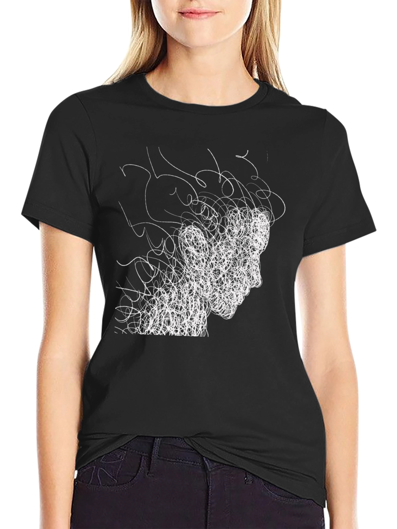 Abstract Scribble Face Tee - Modern Graphic T-Shirt