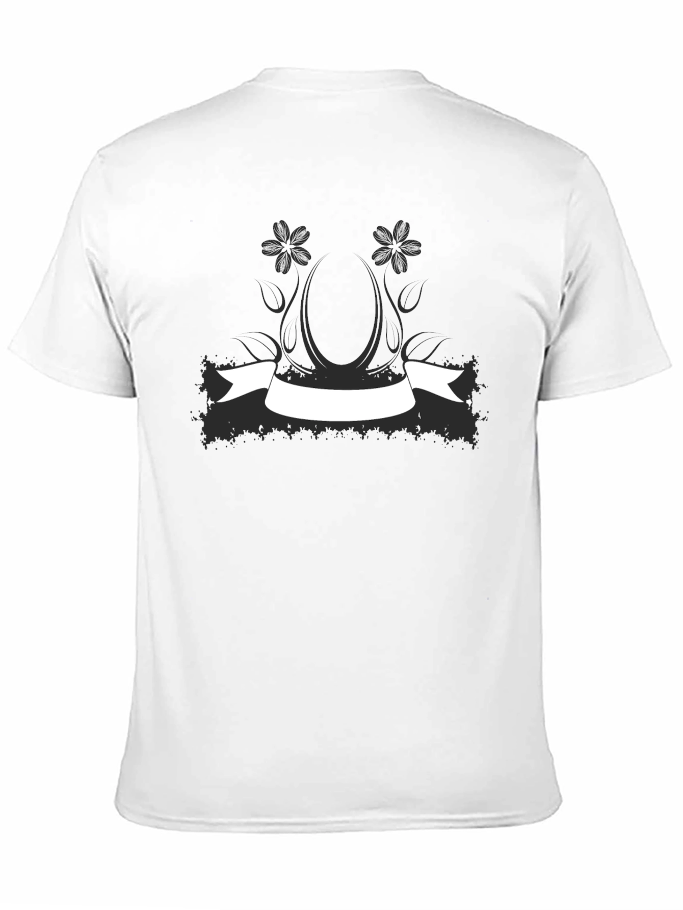 Black T-Shirt with Floral & Banner Graphic