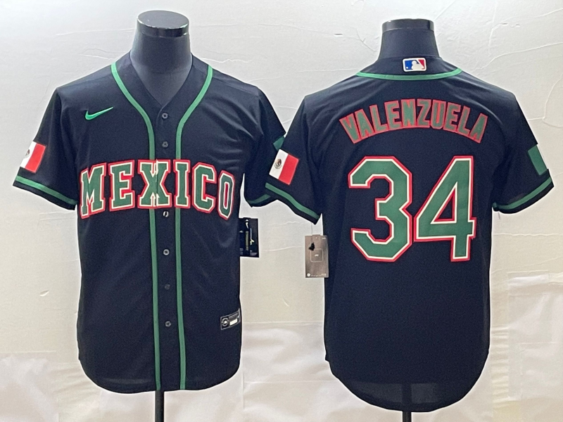 Men's 2023 World Baseball Classic #34 Fernando Valenzuela Mexico Black Jerseys