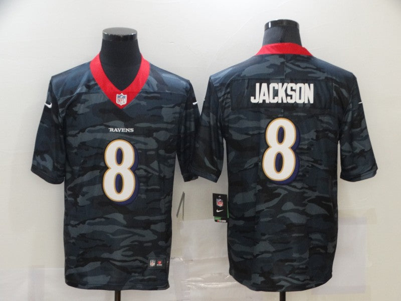 Men's Baltimore Ravens Lamar Jackson #8 Gray Camouflage Game Jerseys