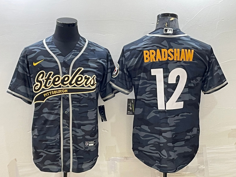Men's Pittsburgh Steelers Terry Bradshaw #12 Gray Camouflage Game Jerseys