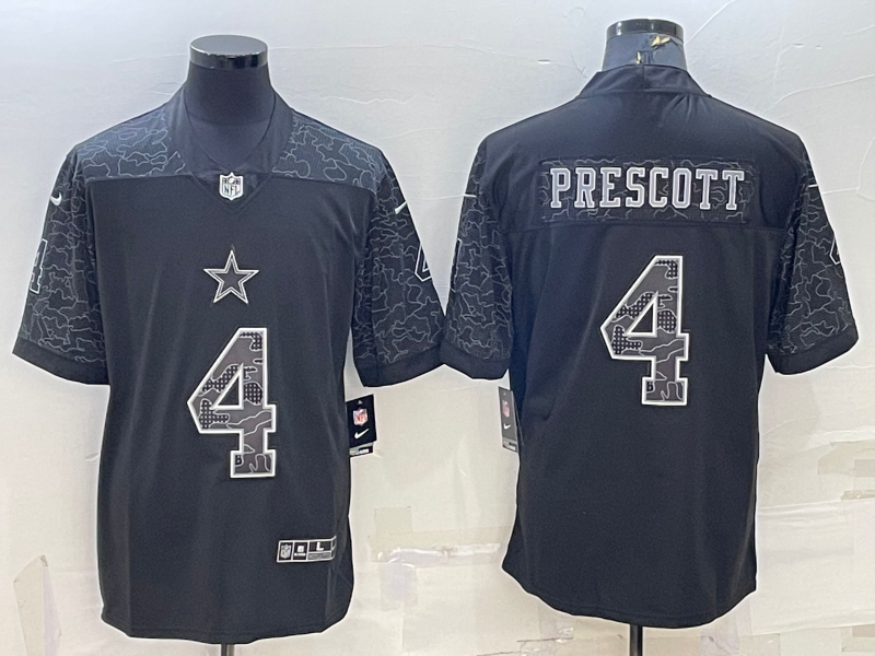 Men's Dallas Cowboys Dak Prescott #4 Black RFLCTV Limited Jerseys