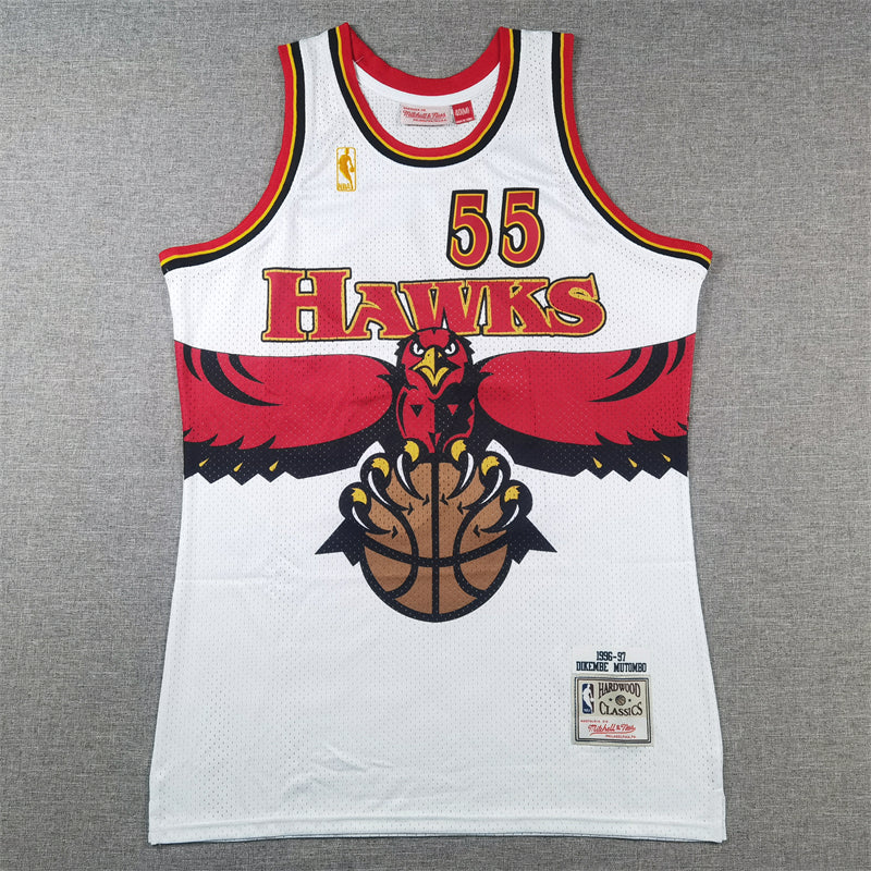 Men's Atlanta Hawks Dikembe Mutombo #55 White 1996-97 Hardwood Classics Swingman Jerseys