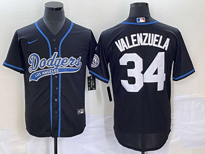 Men's Los Angeles Dodgers Fernando Valenzuela #34 Black Player Jerseys Joint Edition