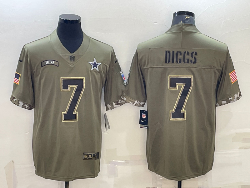Men's Dallas Cowboys Trevon Diggs #7 Olive 2022 Salute To Service Limited Jerseys