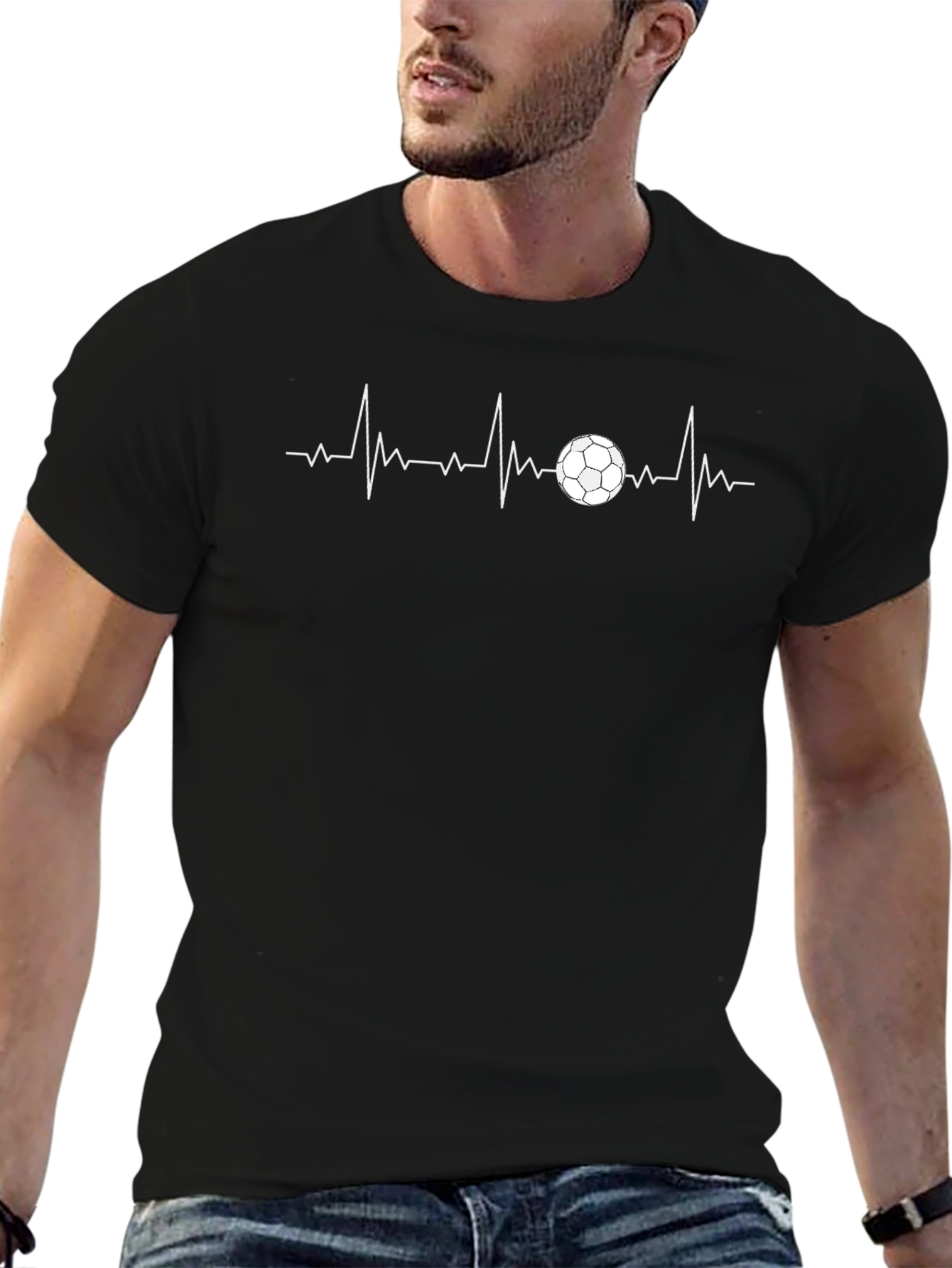 Soccer Heartbeat T-Shirt - Black