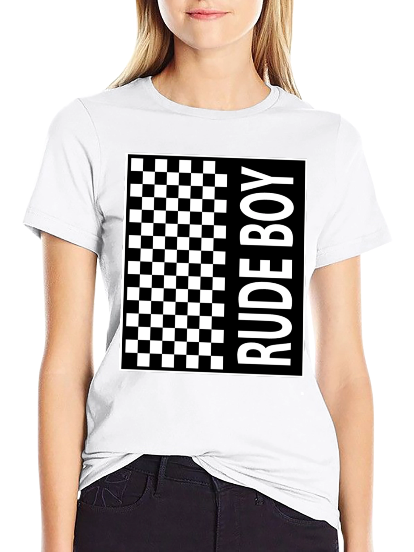 Rude Boy Checkered Graphic Print T-Shirt