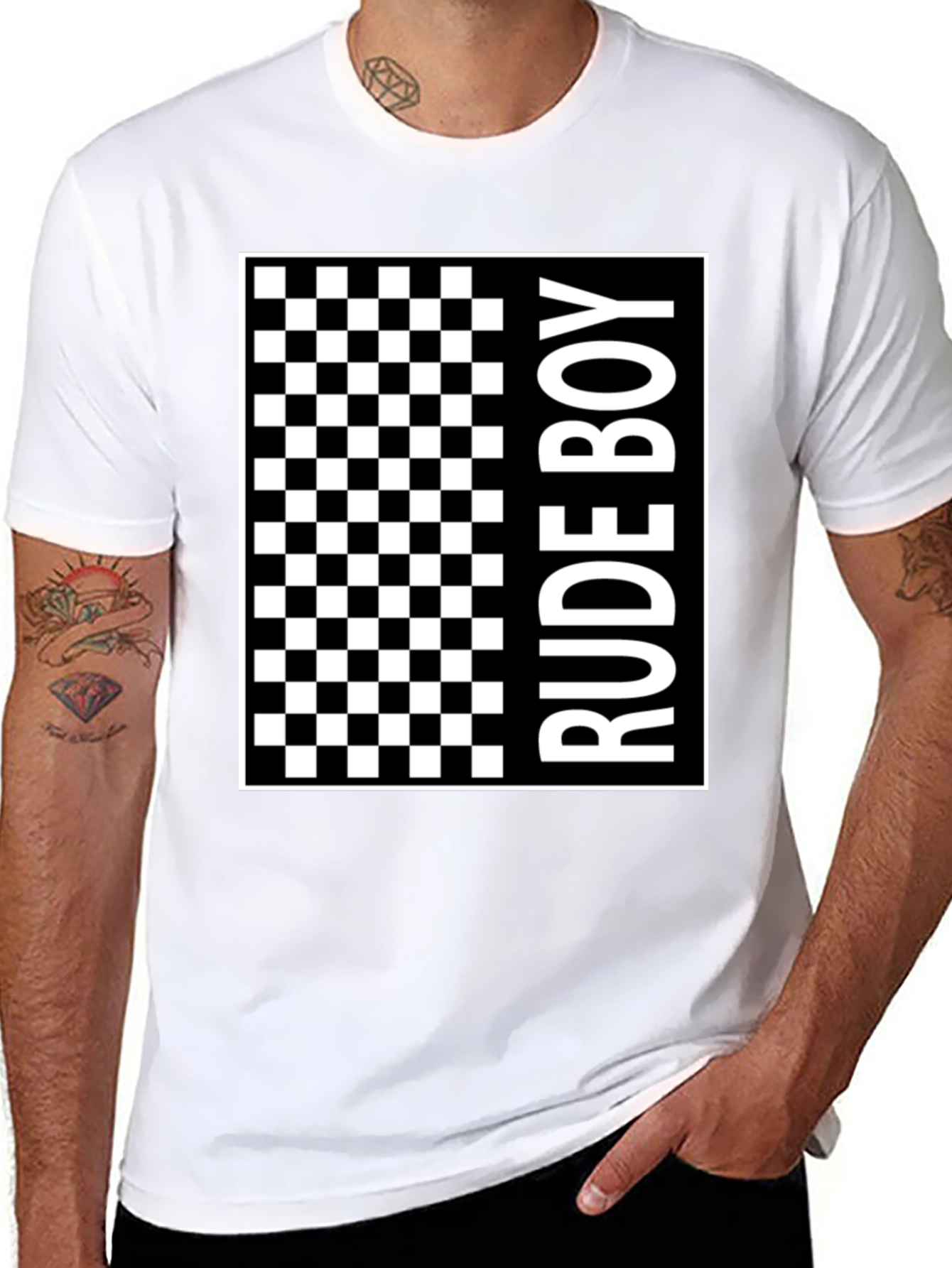 Rude Boy Checkered Graphic Print T-Shirt