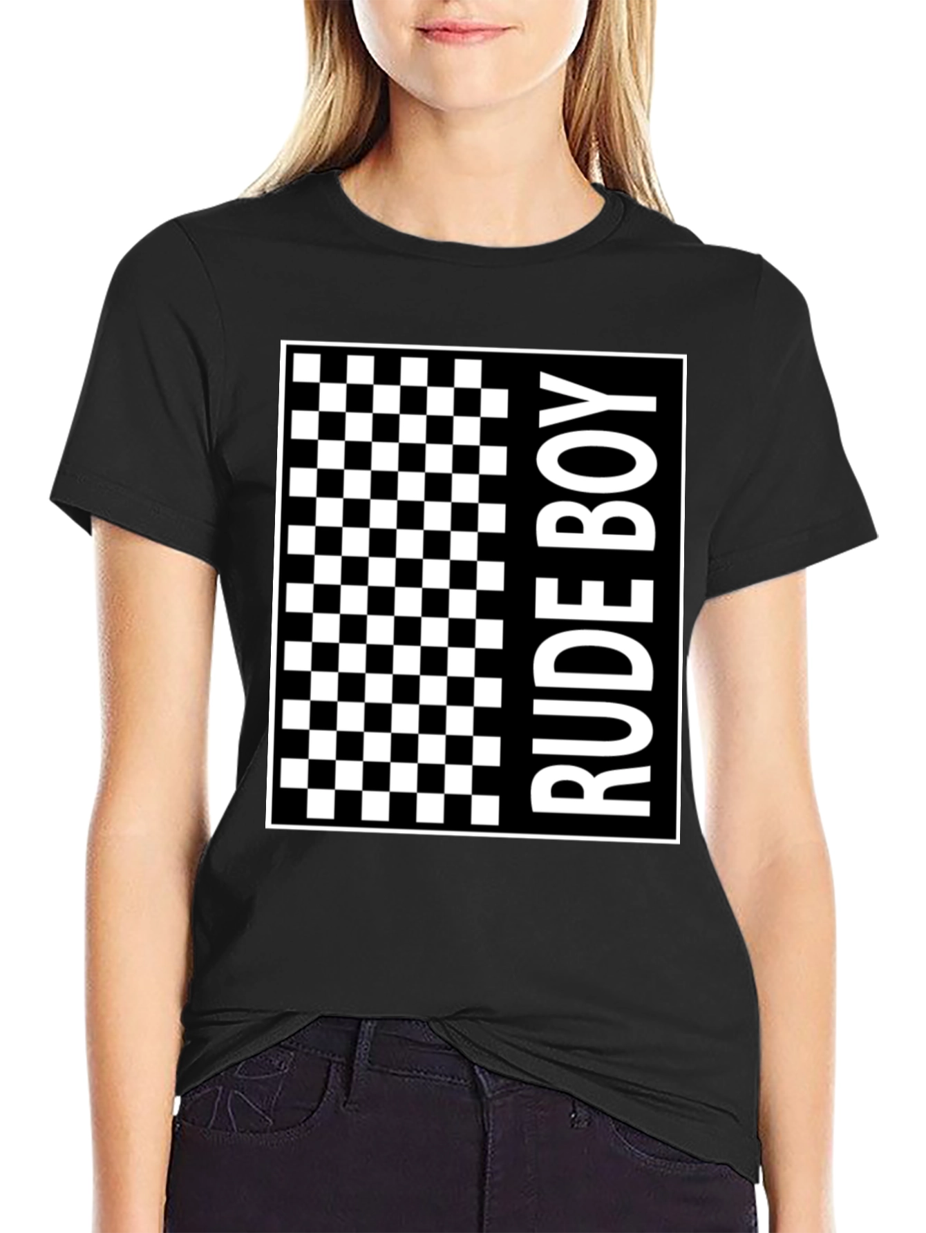 Rude Boy Checkered Graphic Print T-Shirt