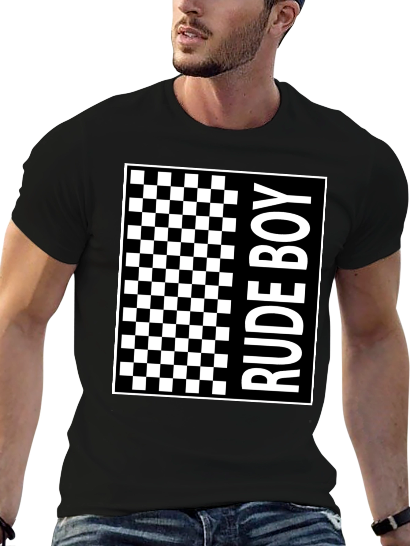 Rude Boy Checkered Graphic Print T-Shirt