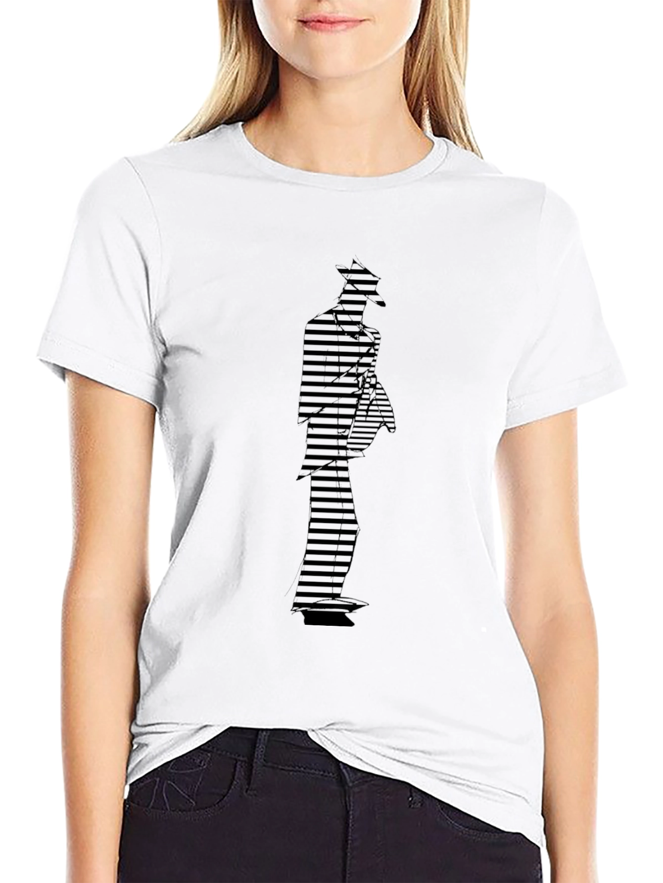 Stylish Striped Silhouette Black T-Shirt