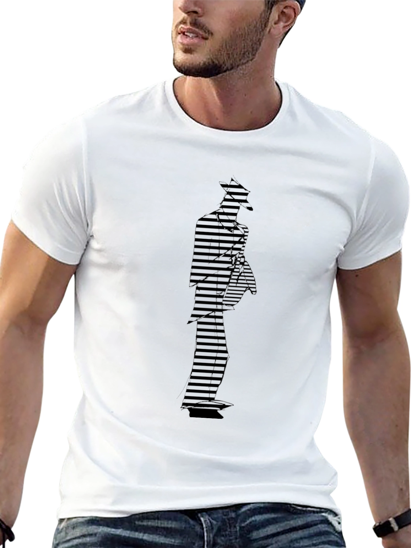 Stylish Striped Silhouette Black T-Shirt