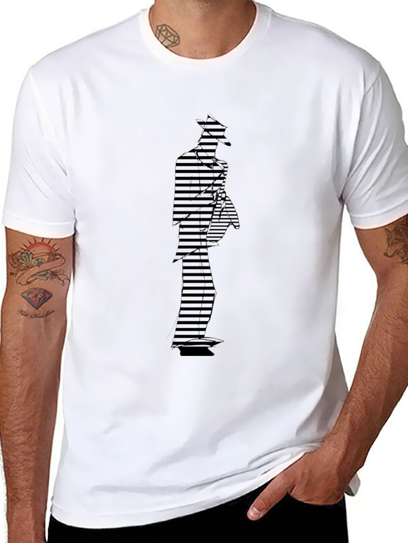 Stylish Striped Silhouette Black T-Shirt