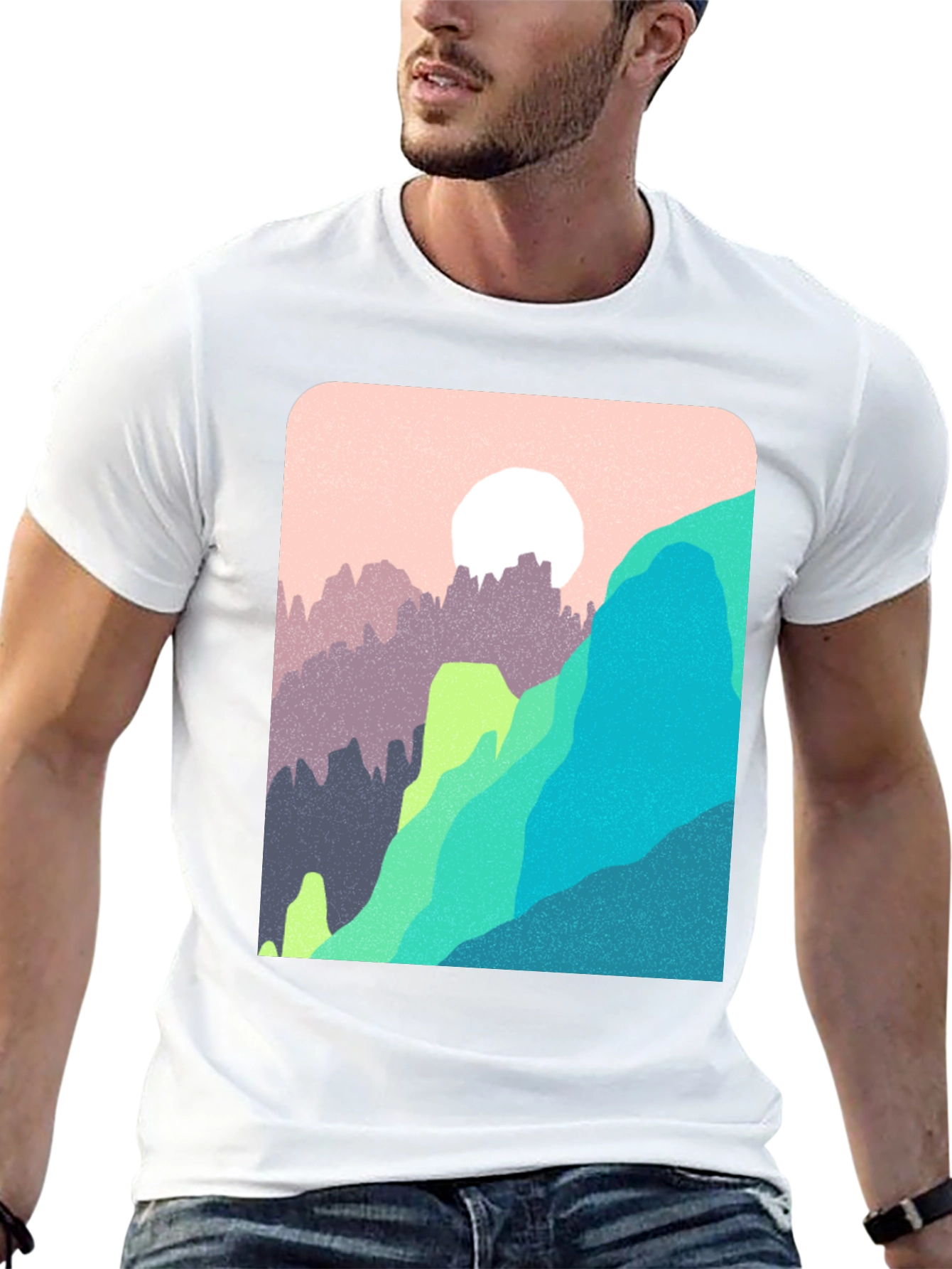 Abstract Mountain Graphic Tee - Trendy Casual Top
