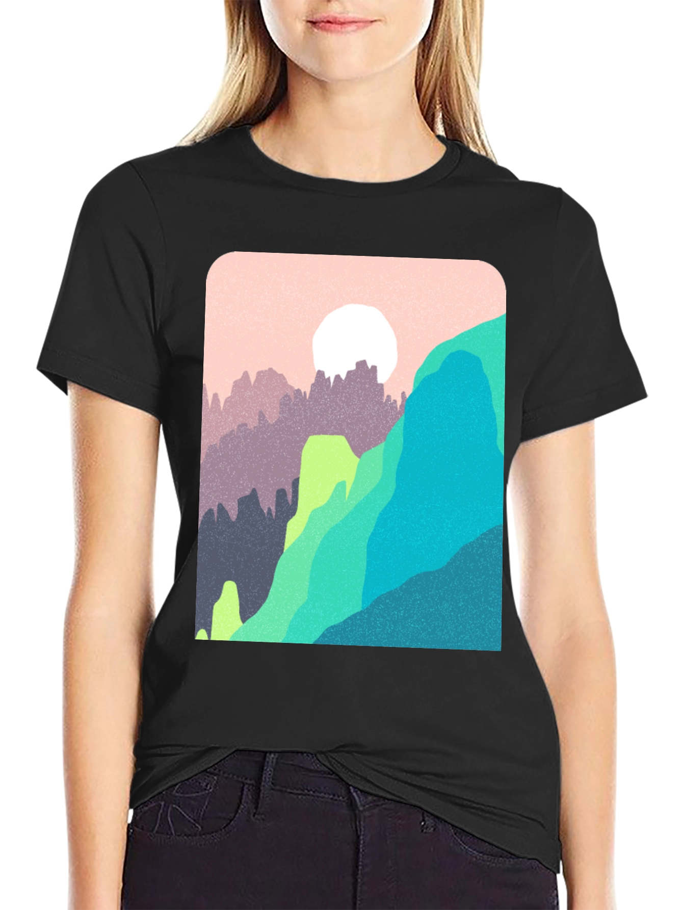 Abstract Mountain Graphic Tee - Trendy Casual Top