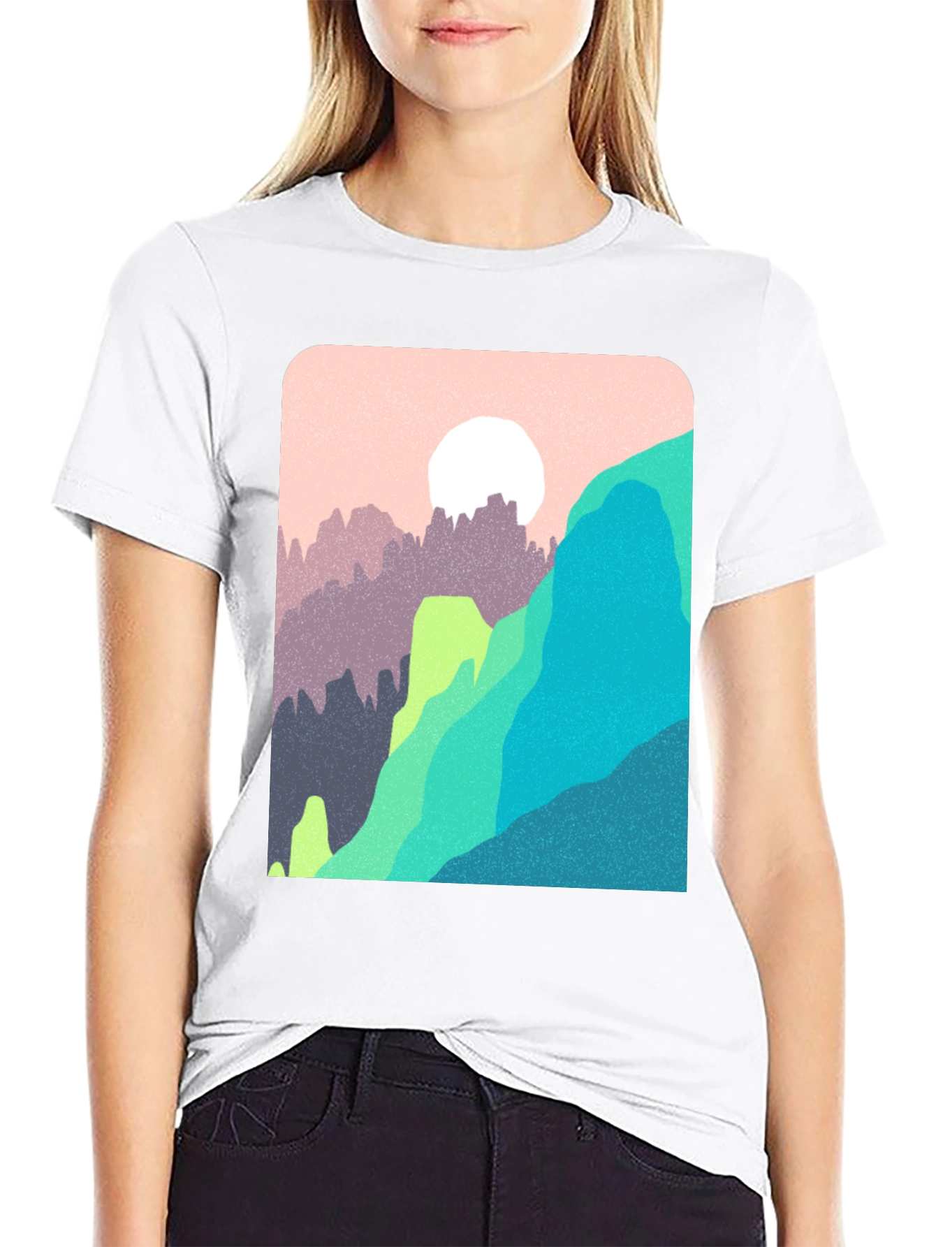 Abstract Mountain Graphic Tee - Trendy Casual Top