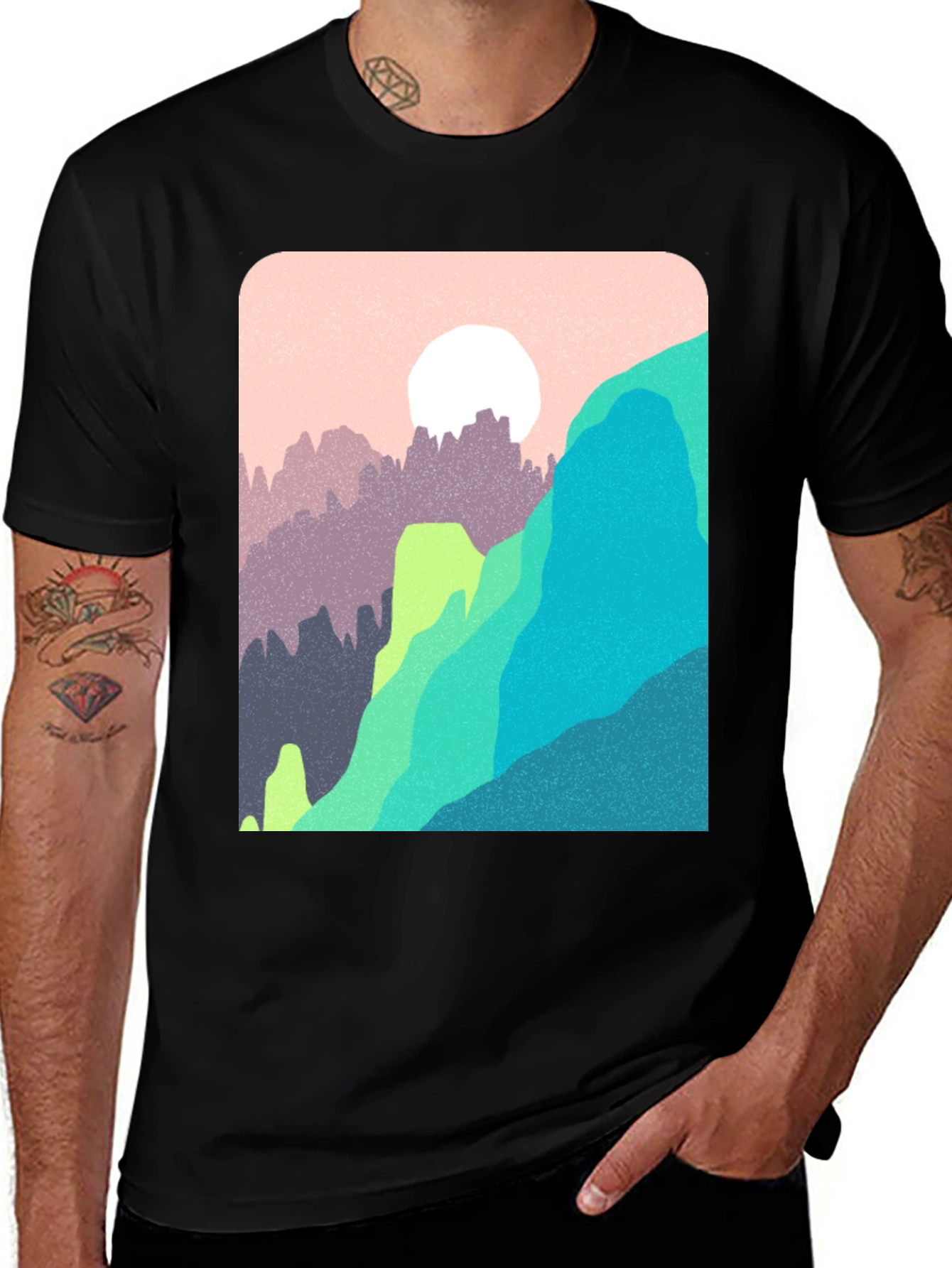Abstract Mountain Graphic Tee - Trendy Casual Top