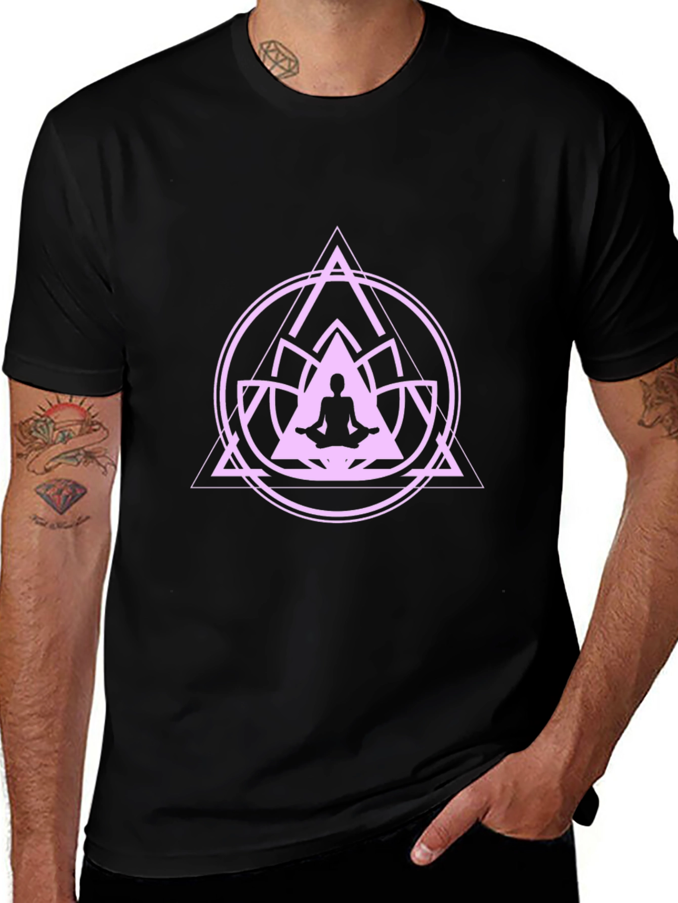 Meditative Mandala Graphic Tee - Black Cotton T-Shirt