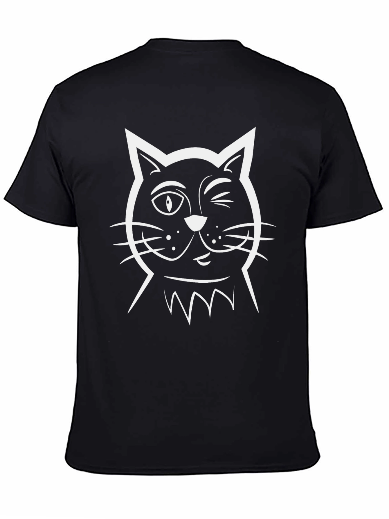 Mens Black Cat Graphic T-Shirt - Winking Kitten Design