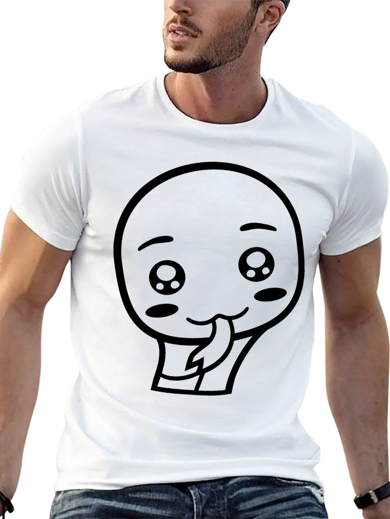Cute Kawaii Face Graphic Tee - Black