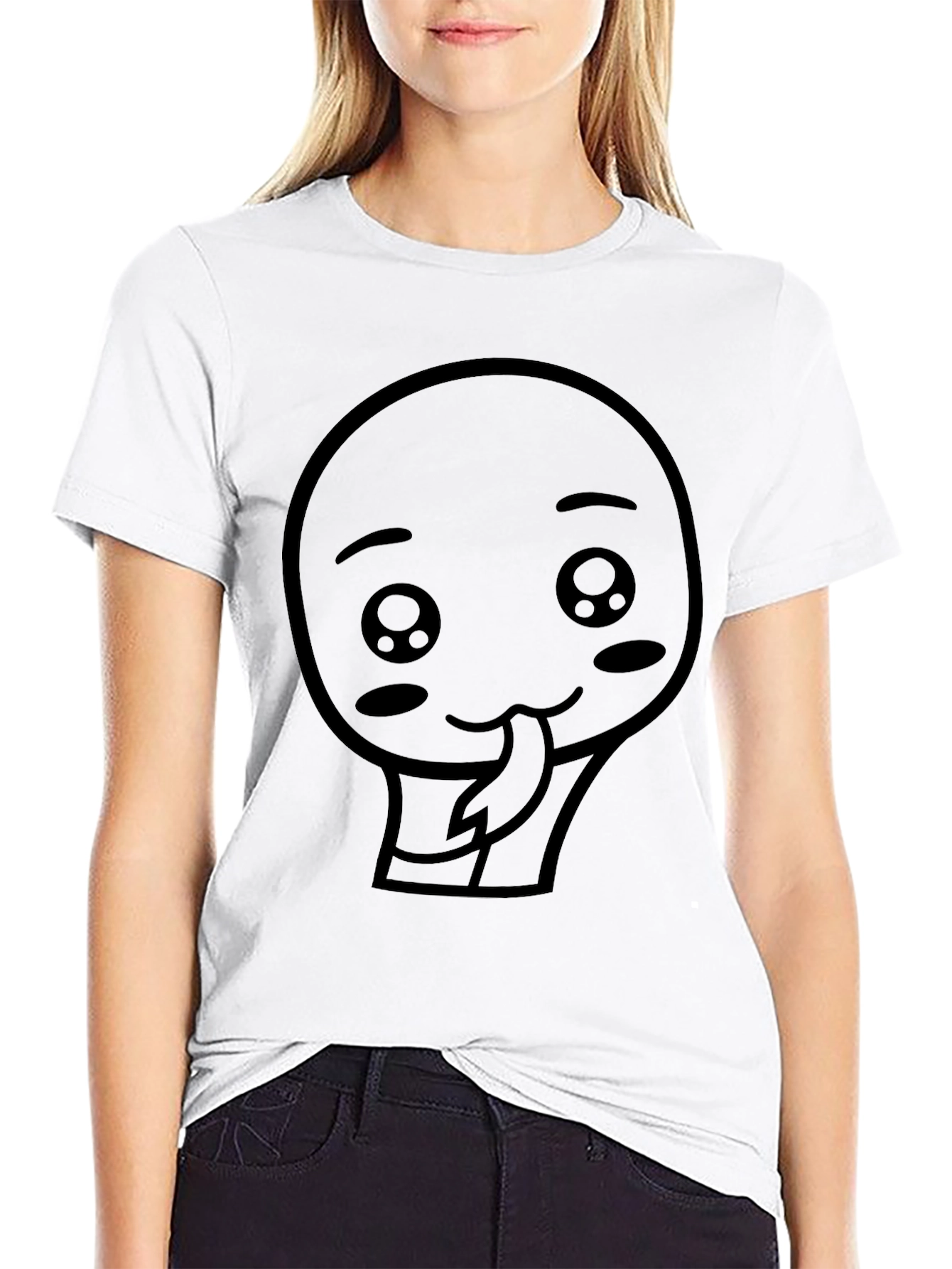 Cute Kawaii Face Graphic Tee - Black