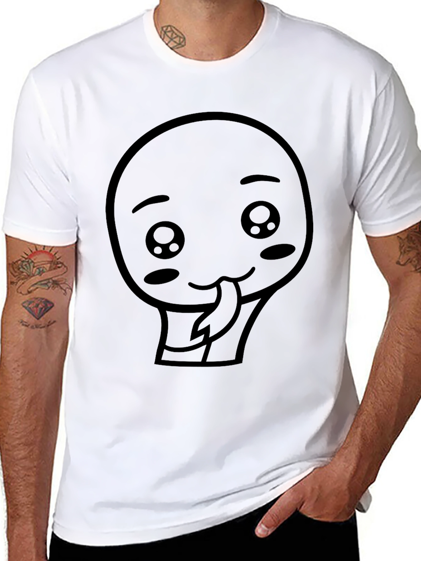 Cute Kawaii Face Graphic Tee - Black