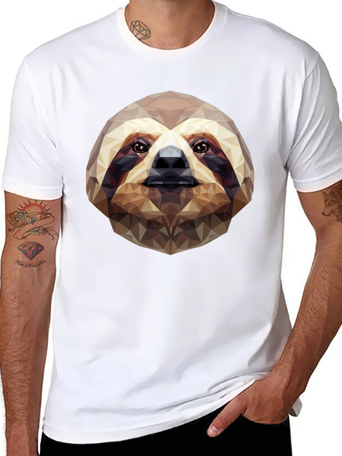 Geometric Sloth Graphic Tee - Black