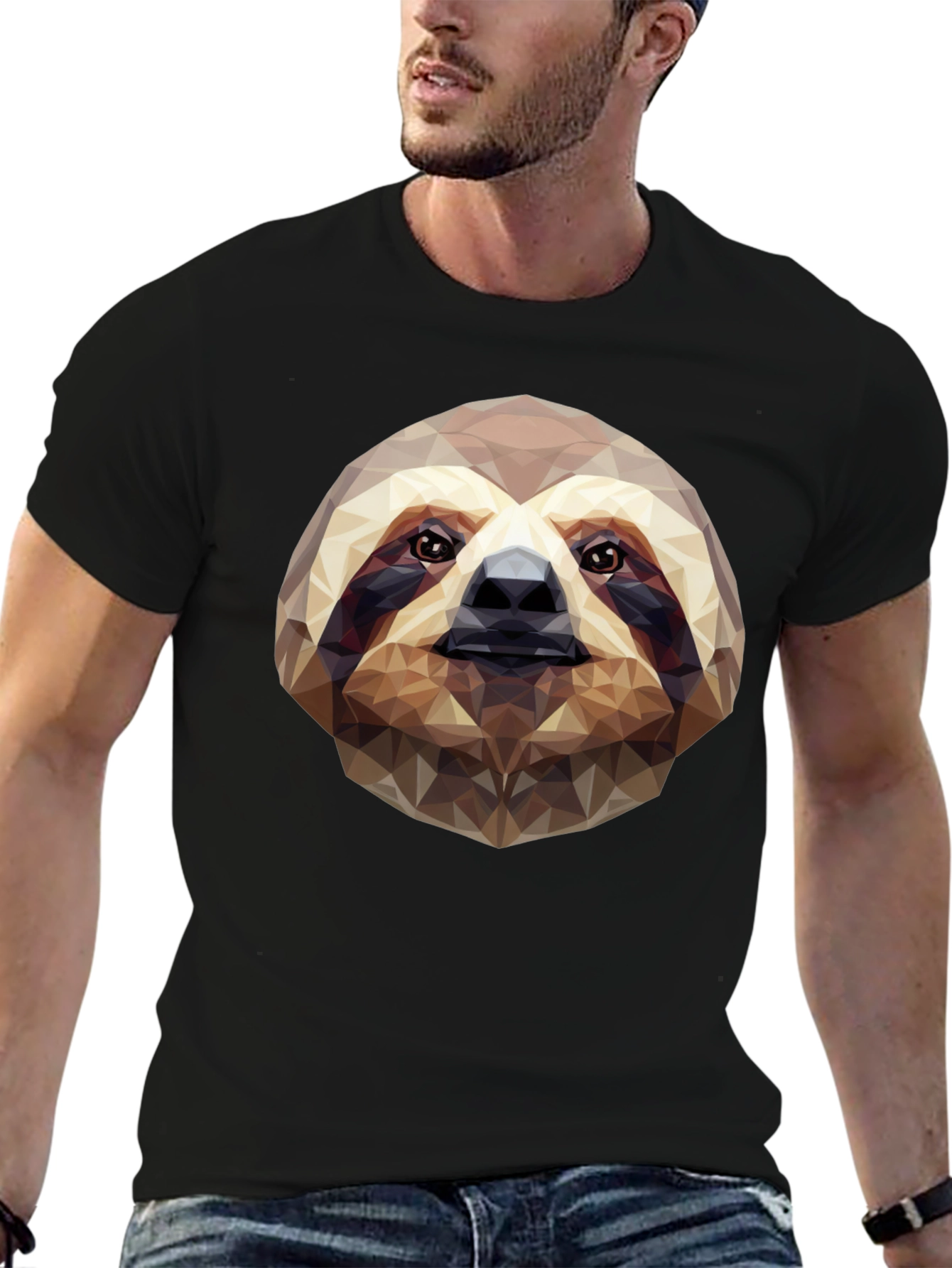 Geometric Sloth Graphic Tee - Black