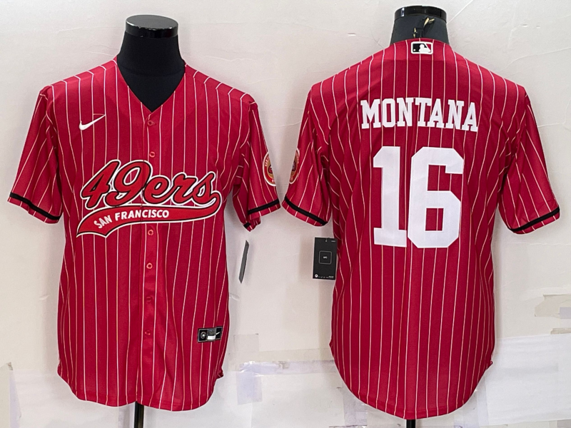 Men's San Francisco 49ers Joe Montana #16 Red Player Jerseys Joint Edition