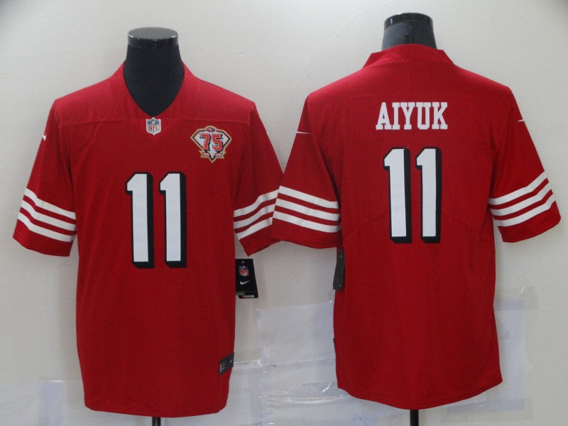 Men's San Francisco 49ers Brandon Aiyuk #11 Red 75th Anniversary Game Jerseys