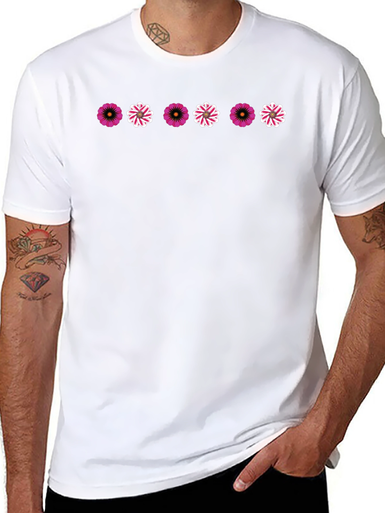 Floral Pattern Black T-Shirt