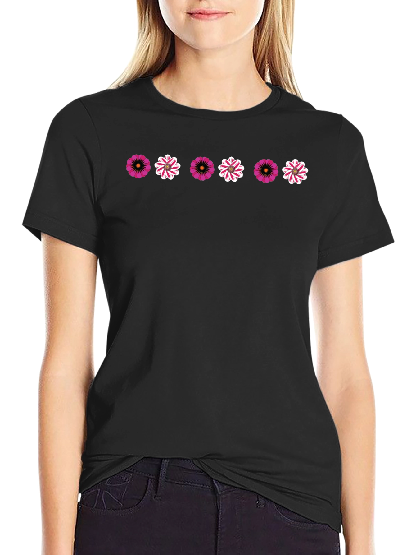 Floral Pattern Black T-Shirt