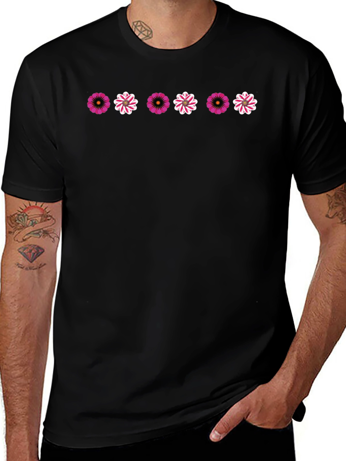 Floral Pattern Black T-Shirt
