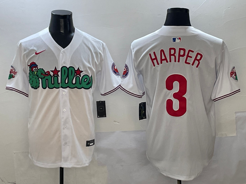 Men's Philadelphia Phillies Bryce Harper #3 White Game Jerseys