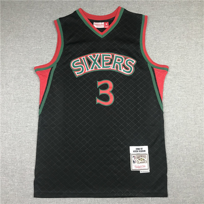 Men's Philadelphia 76ers Allen Iverson Black 1996-97 Hardwood Classics Jerseys