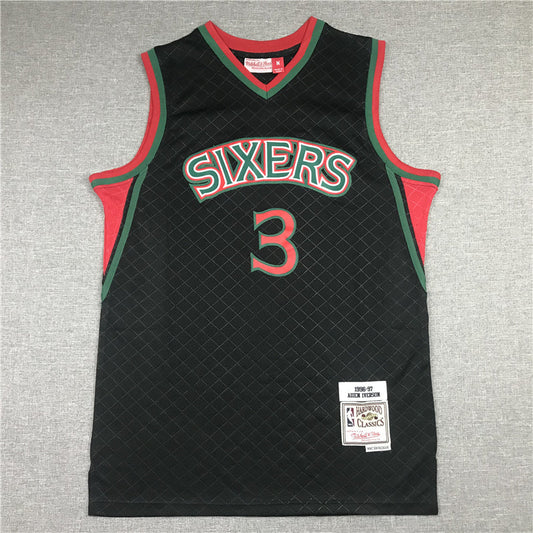 Men's Philadelphia 76ers Allen Iverson Black 1996-97 Hardwood Classics Jerseys