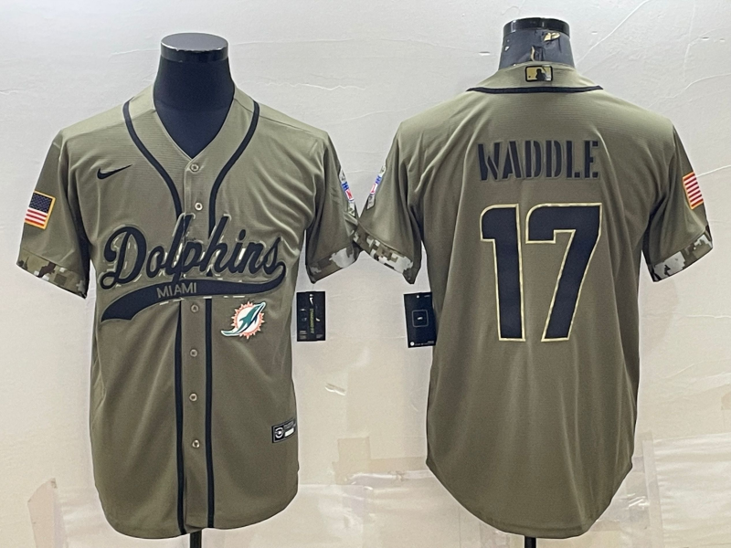 Men's Miami Dolphins Jaylen Waddle #17 Olive 2022 Salute To Service Limited Jerseys Joint Edition