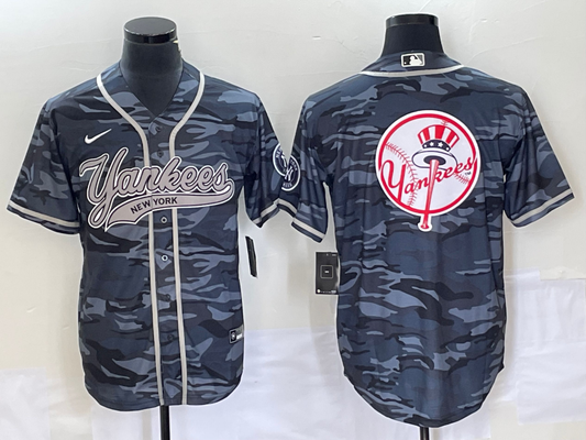 Men's New York Yankees Grey Camouflage Replica Team Jerseys Joint Edition