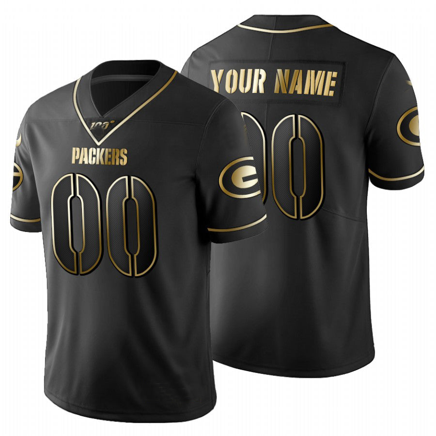 Custom1 Green Bay Packers Black Golden Limited 100 Jerseys Stitched Football Jerseys