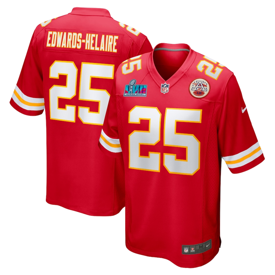 Men's Kansas City Chiefs Clyde Edwards-Helaire #25 Red Super Bowl LVII Patch Game Jerseys